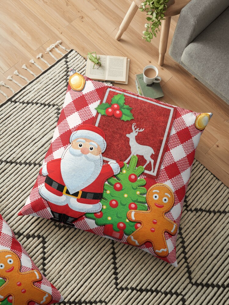 Fantastic Christmas Holiday Design with Santa and Gingerbread _White Wood Studio-floor-pillow